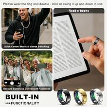 FONADA Smart Ring For Women Men, Fashion Modern Minimalist Fitness Ring& Sleep Tracker Ring With Heart Rate, Blood Pressure,5ATM Waterproof Health Ring, No Subscription, Travel-Friendly Couple Gift,Ideal Thanksgiving/Christmas/New Year Gift - 黑色 - 查看 10