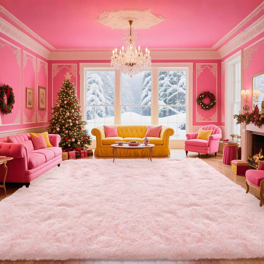 Large Shaggy Area Rug For Living Room & Bedroom – Stain-Resistant Fluffy Carpet With 1.4 In High Pile, Plush Aesthetic Throw Rug, Non-SIip Rubber Backing With 4 Anti-SIip Pads, Durable Edge Stitching – Cozy Minimalist Decor – Great Gift For New Year ! - 粉色 - 查看 1