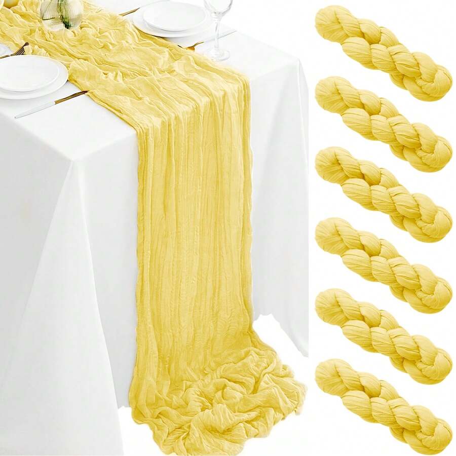 6Pack Lemon Yellow Cheesecloth Table Runner 17x108Inch Spring Easter Cheese Cloth Table Runner 9FT Boho Gauze Table Runners Rustic Sheer Table Runners For Wedding Bridal Party Decor - Vàng chanh - Xem 1