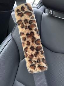 1pc Customized Embroidered Leopard Print Car Interior Plush Seat Belt Shoulder Pad, Comfortable Anti-Neck Anti-Friction Shoulder Protector Cover, Customized Car Gift, Gift For Friends And Family, Father's Day Gift, Mother's Day Gift ,Seat Belt Cover, Leopard Belt - Multicolor - View 3