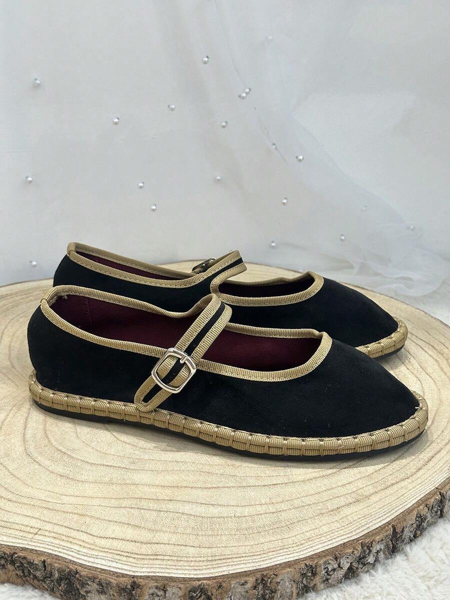 Women's Ballet Flats, Casual Ballet Flats, Fashionable Two-Tone Retro Mary Janes, Suitable For Dating And Daily Wear. - 黑色 - 查看 1