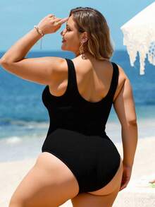 Swim Lushoire Đồ bơi một mảnh trơn Summer Beach Plus - màu đen - Xem 3