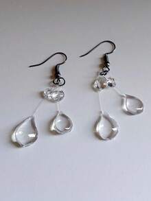 1 Pair Fashionable Asymmetric Geometric Faux Pearl Dangle Earrings, Suitable For Women Any Occasion - Clear - View 4