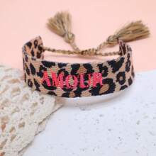 1pc Handmade Embroidered French "AMOUR" Creative Vintage Style Bracelet, Suitable For Couples, Holiday Gifts, Blessing Cord - Leopard - View 5