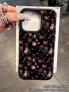 WeiMi 1pc Minimalist Black Floral Pattern Waterproof Anti-Fall Anti-Slip Soft Leather Texture Phone Case, Compatible With Apple, And Phones - Multicolor - View 4
