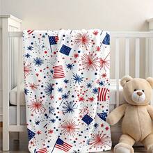 1 Piece 280g Heavy Patriotic American Flag Fireworks Star Design Flannel Blanket - Suitable For All Seasons, Soft And Warm, For Sofa, Bed, Car, And Outdoor Use, Modern Style Gift, Wearable Blanket, Comfortable Home Decor, Holiday Decoration, Thickened Fabric, Multi-Functional Throw Blanket, Comfort Enthusiast, Fashionable Throw Blanket, Durable Structure, Decorative Throw Blanket, Great Gift - 彩色 - 查看 5