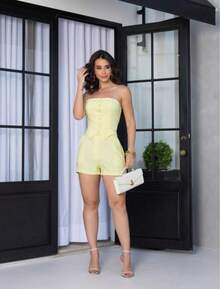 Women's Formal Set With Shorts And Button-Down Top, Summer  2026 - Yellow - View 1