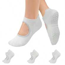 1/3/5 أزواج جوارب بيلاتس ويوجا مانعة للانزلاق للنساء، تصميم شبكي علوي، كعب مقوى، مناسبة للبيلاتس والباليه والرقص والتمارين حافي القدمين