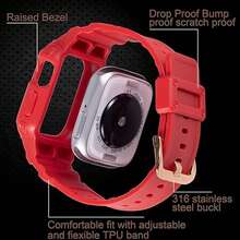1 pièce Bracelet de couleur rouge audacieuse avec étui de protection compatible avec Apple Watch Série 11 10/9/8/7/SE (42 mm 41 mm 46 mm 44 mm 45 mm) - Étui de protection sport pour hommes et femmes pour la fitness, la gym, la course - Cadeau parfait pour Halloween, Noël, accessoires de tenue active, boucle de réglage facile - Rouge - Voir 8