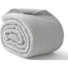 Large 50 X 70% Cotton Muslin 6-Layer Breathable Lightweight Throw Blanket Bed And Couch, Soft Quilt Bedspread, All-Season Gauze Blanket Adults, Lavender - 灰色 - 查看 7