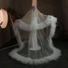 1pc Romantic Elegant Tulle Lace Bridal Veil / Handmade Layered Tulle Wedding Veil In Various Lengths / Without Hair Comb / Suitable For Proposal, Engagement, Wedding Ceremony, Photography / Extremely Gorgeous And Voluminous / Solid Color Tulle - Multicolor - View 9