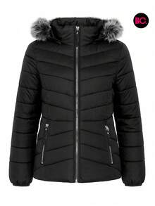 Chamarra para Niña con Gorro y Forro Acolchado de Poliéster Suave Abrigadora Invierno Moda Infantil Casual Escolar Colores Varios Tallas 4 a 16 con Cierre Bolsillos y Detalle de Peluche en Capucha Ideal para Clima Frío Ropa Exterior Juvenil Ligera y Cómoda - Negro - Ver 4