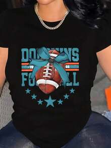 Women's Dolphins Football Print Fashion T-Shirt Black For Sports Events - 黑色 - 查看 1
