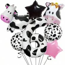 Süßer Ballon-Strauß in Schwarz, Weiß & Pink mit Kuh, Stern und Zahl-Formen, Dekoration für Kuh-thematische Geburtstagsfeiern und andere Anlässe