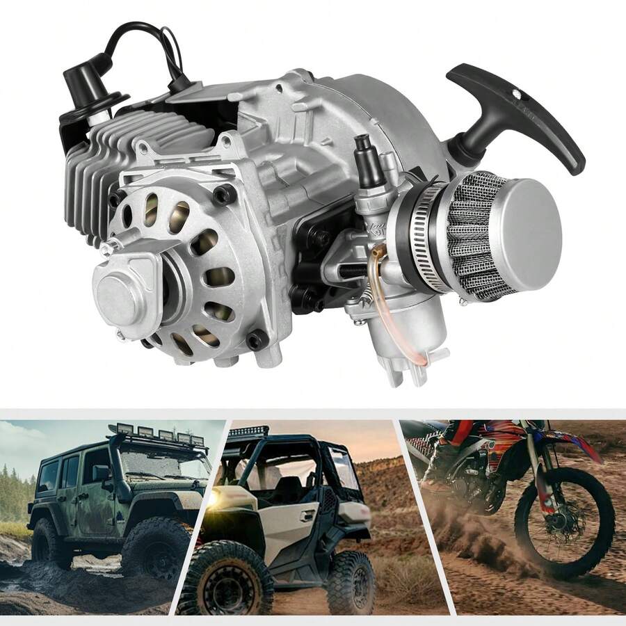 2 Stroke 49CC Engine Motor Kits Dirt Bike Motorcycle Engine Kit Single Cylinder Air-Cooled Pull Start Engine Kit For Mini Dirt Bike, ATV, Scooter - Bạc và đen - Xem 1
