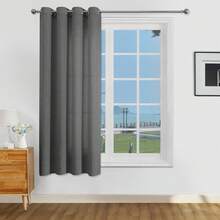 Set 1/2 buah Tirai Tekstur Linen Imitasi, Cocok untuk Ruang Tamu dan Kamar Tidur, Tirai Semi-Transparan Anyaman Goni Rustic dengan Lubang Atas, Penyaring Cahaya, Abu-abu Gelap - Dark Grey - View 18