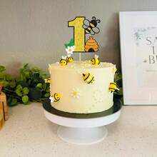 1PC Happy 1st Bee Day Cake Topper Glitter Honeycomb Flower Bumble Bee Theme Cake Pick Babyshower Bee Cake Decoration For Gender Reveal Babyshower Birthday Party Supplies Gold - Gold - View 8