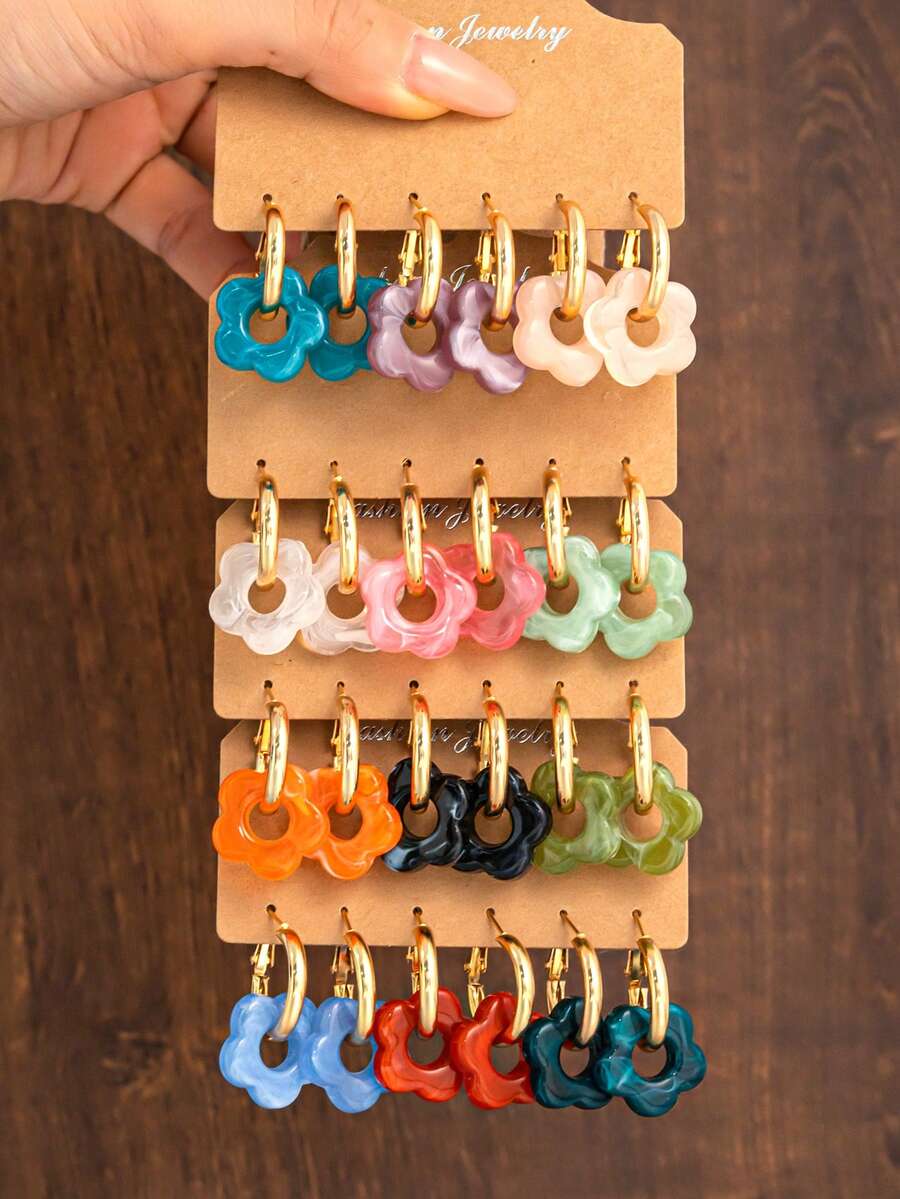 6-24pcs Colorful Dopamine Resin Flower Earrings, Fashion Minimalist Elegant Versatile Earrings, Suitable For Women's Daily Wear