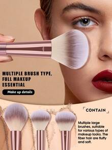 7-Piece Dual Head Makeup Brush Set, Suitable For Liquids, Creams, And Powders - Polishing, Blending, And Facial Brushes+2 Triangular Powder Puffs - Rose Gold - View 2