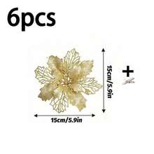 2pcs/6pcs/10pcs Glitter Poinsettia Flowers, Multi-Color Artificial Poinsettia For Christmas Tree, Wreaths And Holiday Decorations (With Clips), Christmas - Gold - View 19