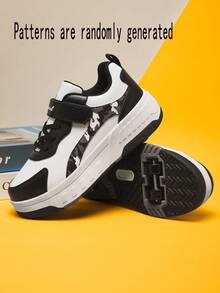 青少年休闲运动鞋时尚新款两用旱冰鞋可拆卸百搭户外运动鞋简约旋转扣男女童轮滑鞋 - 黑與白 - 查看 2