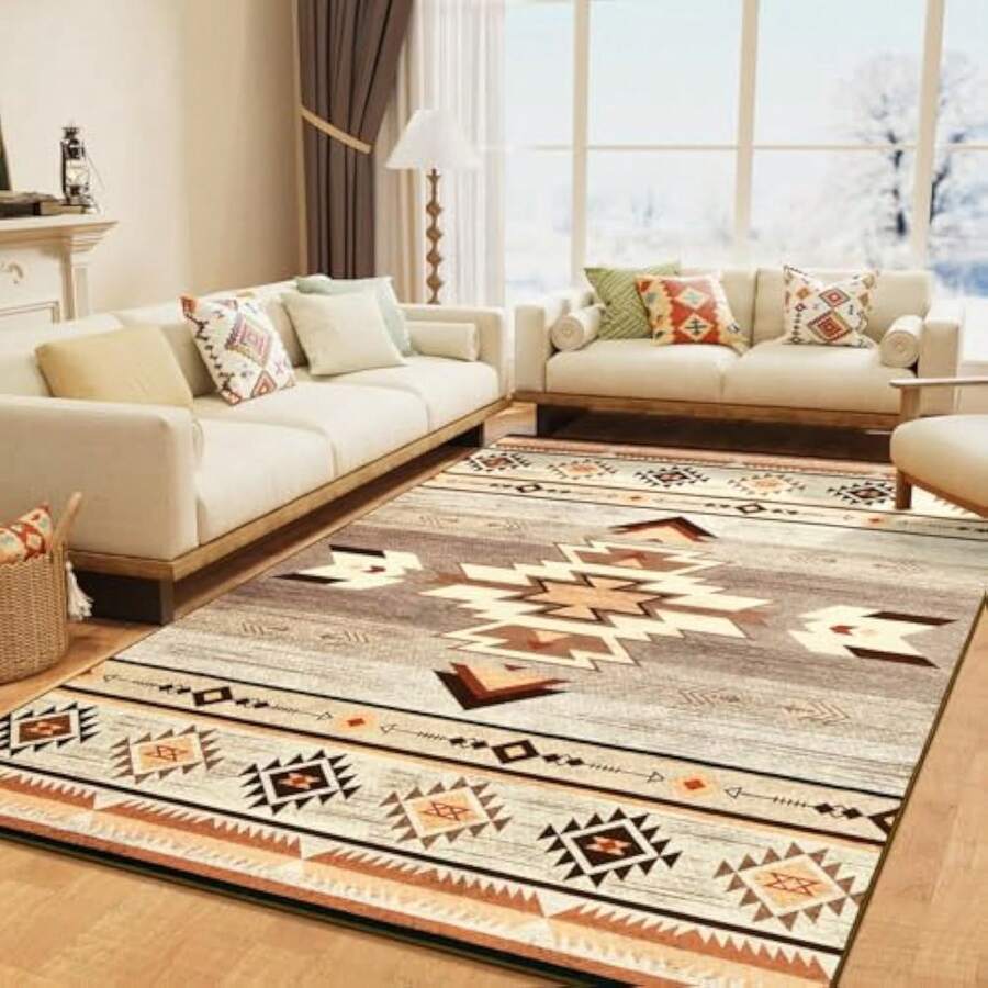 1pc Retro Boho  Geometric Pattern Area Rugs For Living Room, Floor Carpet For Bedroom, Carpets Home Decor Rugs, Homestay Hotel, Non-Slip Machine Washable Carpet, Home Decor Room Decor - 樣式 7 - 查看 1