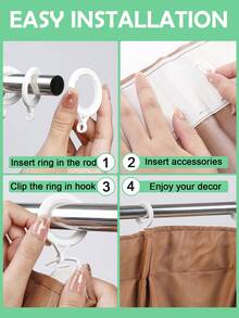 32个装黑/白窗帘挂环静音纳米环塑料加厚静音简易窗帘环罗马杆夹钩窗帘配件挂环扣 仅窗帘环 - 彩色 - 查看 6