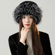 Classic Autumn/Winter New Solid Color Fashionable Wide Brim Bucket Hat For Women, Autumn/Winter Thickened Plush Hat, Versatile, Petite, Casual, Polyester Fiber Fuzzy Decor, Autumn/Winter Winter Warm