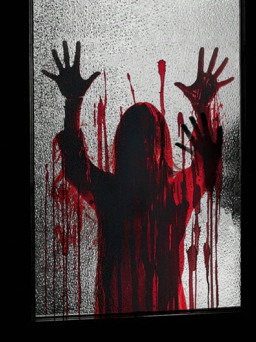 1pc Halloween Wall Sticker, Bloody Shadow & Faceless Ghost Wall Decal - Self-Adhesive, Suitable For Bloody Splash Design, Halloween, Bedroom, Living Room, Bloody Splash Design, Scene Atmosphere Decoration, Room, Home Decor, Haunted House Decoration Props, Outdoor Window Sticker