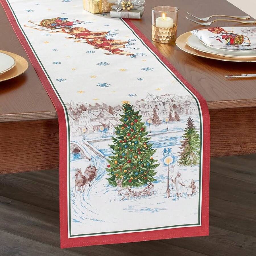 Home Fashions Santa Sleighride - Mantel de Navidad y Navidad, 60 x 84 Pulgadas, Rectangular - Camino de mesa (1) - Ver 1