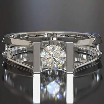 女士镀铂金圆形方晶锆石简约双层奢华订婚戒指