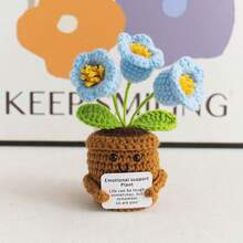 1pc Inspirational Potted Plant, Desktop Decor, Handmade Crocheted Flower, Mini Plant, Forget-Me-Not, Lily Of The Valley, Orange, Puff Flower, Sunflower, Cactus, Tulip Flower Handmade Warm Encouragement Card, Office Desk Decoration Room Decor Home Decor Ornaments Home Miniature Things