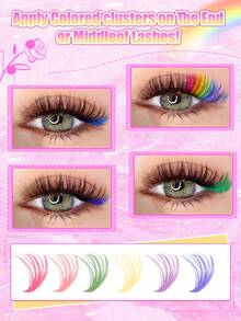 600Pcs Individual False Eyelash Clusters, Large Capacity, 9-16mm, 30D 40D 50D 30C, Colorful Cat Eye Lashes Available, Natural, Thickened, Volumizing Lashes, Comes With 1 Small Colorful Lash, Perfect For Beginners, Reusable, Ideal For Dinner Parties, Family Gatherings, Parties, Bars, And Dance Outfits - Đen+(Hồng,/cam/vàng/xanh lá/xanh dương/tím) (60 chiếc) - Xem 6