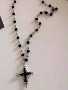 Gothic Y2K Black Cross Heart Pendant Necklace, Suitable For Women, Punk Hip-Hop Style, Full Of Personalized Charm, Ideal Emo Accessory - Black - View 11