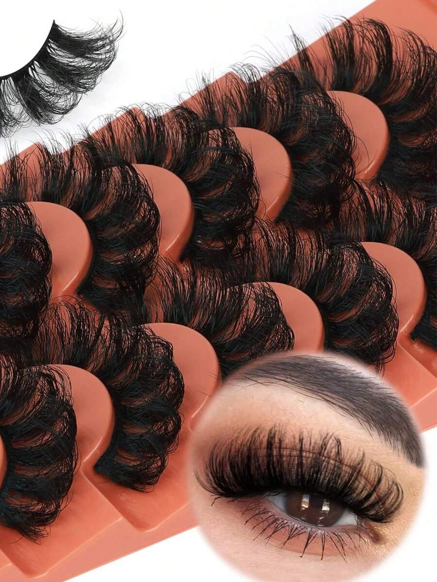 7 Pcs Fluff Mink Lashes Wispy False Eyelashes 18mm Thick Volume Faux Mink Lashes 7 Pairs Curly Fake Eyelashes Multipack