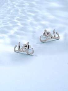 1 Pair Customized Arabic Name Stainless Steel Stud Earrings, Best Gift For Friends - Silver Frosted - View 3