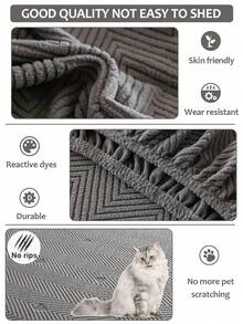 1 Stück gestreifter Sofabezug, Flausch Anti-Kratzen Universal Komplett-Set, Ganzjahres Universal Rutschfeste Sofa Polster, Sofa Polsterbezug, Elastischer Sofahut, Wohnzimmer 1/2/3/4 Sitzer Sofabezug - Dunkelgrau - Übersicht 4