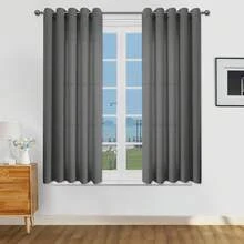 Set 1/2 buah Tirai Tekstur Linen Imitasi, Cocok untuk Ruang Tamu dan Kamar Tidur, Tirai Semi-Transparan Anyaman Goni Rustic dengan Lubang Atas, Penyaring Cahaya, Abu-abu Gelap - Dark Grey - View 23