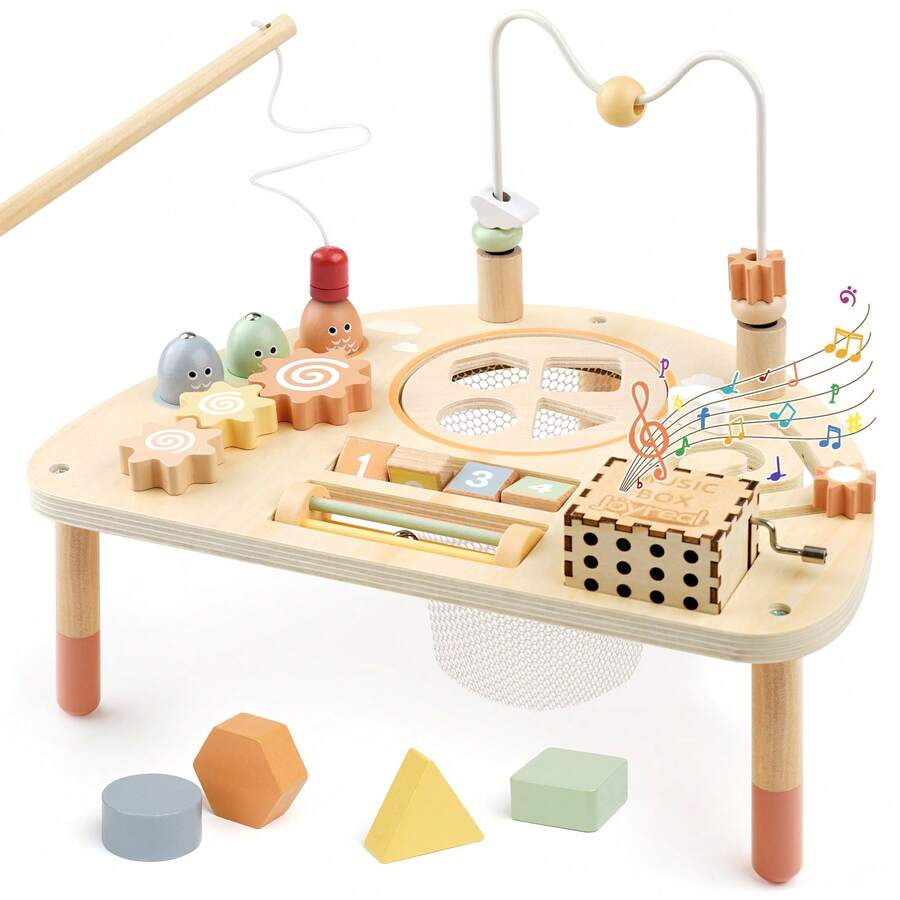 Children's Activity Table, Montessori Toys, Suitable For Boys And Girls 18 Months And Up, 8-In-1 Wooden Sensory Play Table, Suitable For Babies 18 Months And Up, A Great Christmas Or Birthday Gift For Your Baby. - 彩色 - 查看 1