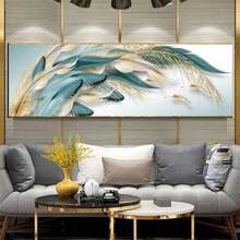 1 pièce Affiche sur canevas minimaliste sans cadre, peinture moderne de plumes vertes et dorées, art mural sur canevas, peinture murale pour cadeau d'anniversaire, chambre à coucher, bureau, salon, décoration murale, décoration de la maison et du dortoir