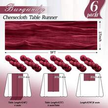 6/12Pack Burgundy Cheesecloth Table Runner 17x108Inch Spring Easter Cheese Cloth Table Runner 9FT Boho Gauze Table Runners Rustic Sheer Table Runners For Wedding Bridal Party Decor - 酒紅色 - 查看 2