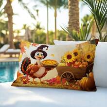 1pc Thanksgiving Cartoon Turkey & Pumpkin Single-Sided Printed Plush Throw Pillow Cover, 30*50cm