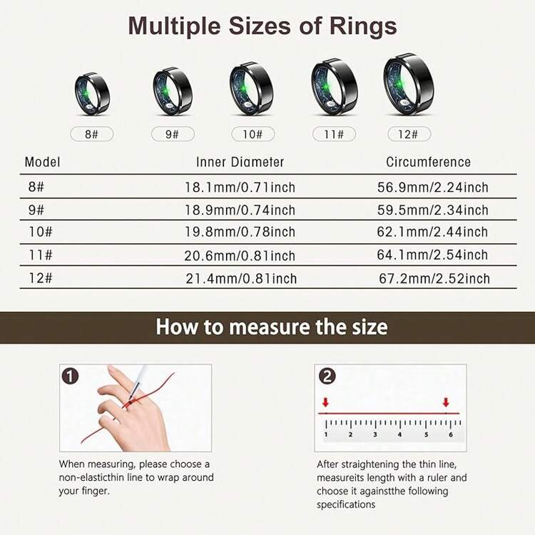 FONADA Smart Ring For Women Men, Fashion Modern Minimalist Fitness Ring& Sleep Tracker Ring With Heart Rate, Blood Pressure,5ATM Waterproof Health Ring, No Subscription, Travel-Friendly Couple Gift,Ideal Thanksgiving/Christmas/New Year Gift - 黑色 - 查看 4