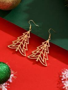 1 Pair Fashionable Metal Christmas Geometric Hollow Christmas Tree Creative Earrings, Christmas Holiday Party Wear Earring Accessories, Holiday Gift Earrings, Christmas Decorations