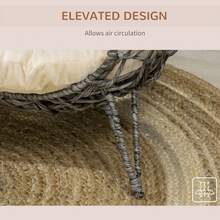 PawHut Rattan Elevated Cat House Kitten Bed Pet Furniture W/ Cushion Grey - Grey - View 7