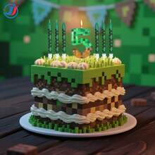 Green Pixel Candles For Birthday Party Cake Decor, Suitable For Pixel Theme Birthday Party, Anniversary Party, Video Game Theme Party, 0-9 Number Candles, Birthday Party Decorations, Cake Top Number Candles - World-new - View 3