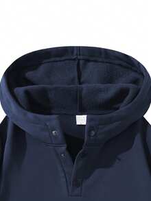 Áo hoodie lông cừu ấm áp dành cho nam, màu trơn đơn giản, cổ tay áo co giãn, thiết kế nút cổ điển, thoải mái khi mặc. - Màu xanh hải quân - Xem 3