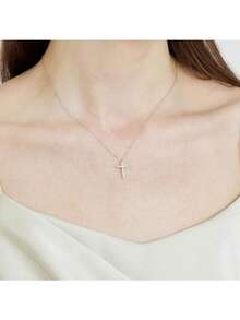 1 chiếc vòng cổ mặt thánh giá mạ vàng 14K đính đá Zirconia tinh xảo tối giản thanh lịch dành cho nữ - Bạc - Xem 1