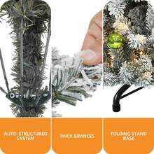 7.5ft Prelit Snow Flocked Artificial Full Christmas Tree With 1550 Branch Tips And Foldable Base For Home - 美規A型插(110-127V) - 查看 6