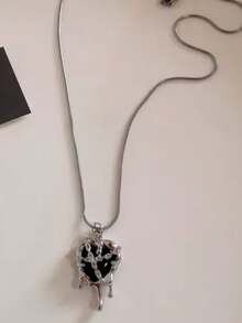 Gothic Y2K Black Cross Heart Pendant Necklace, Suitable For Women, Punk Hip-Hop Style, Full Of Personalized Charm, Ideal Emo Accessory - Black - View 7